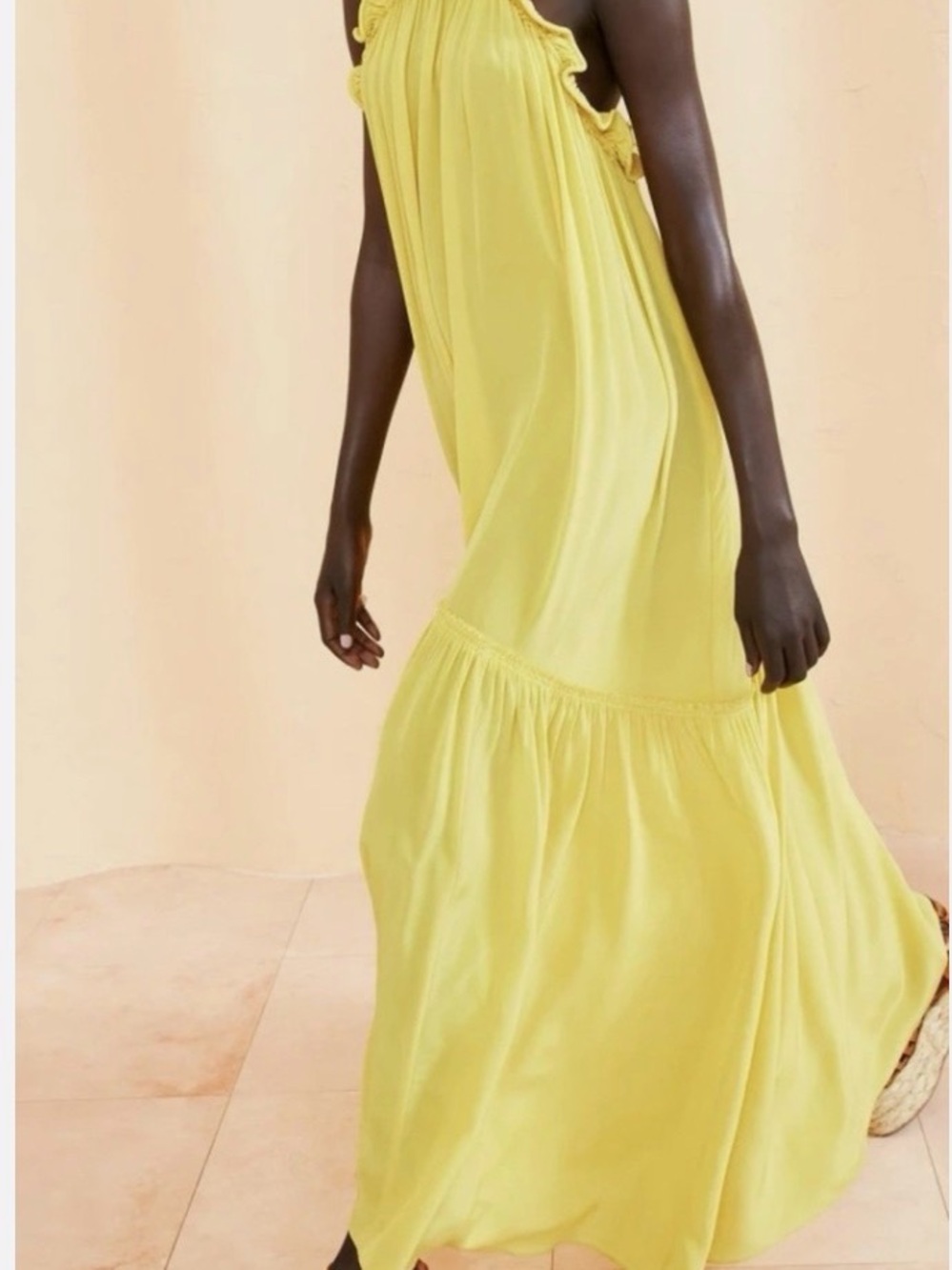 Ulla Johnson Silk Yellow Ruffle-Trim Maxi Dress